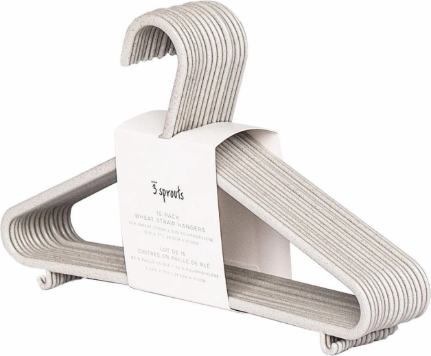 Cintres pour enfants 3 Sprouts en paille de blé, gris, 15 pièces