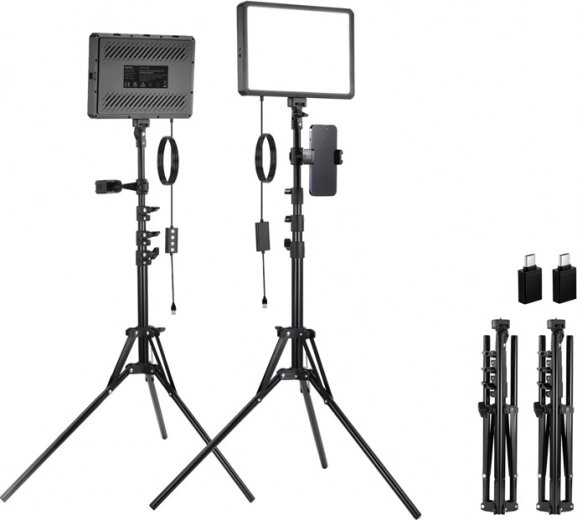 Neewer BP300 studio set with two LED lights, tripods, and phone mounts