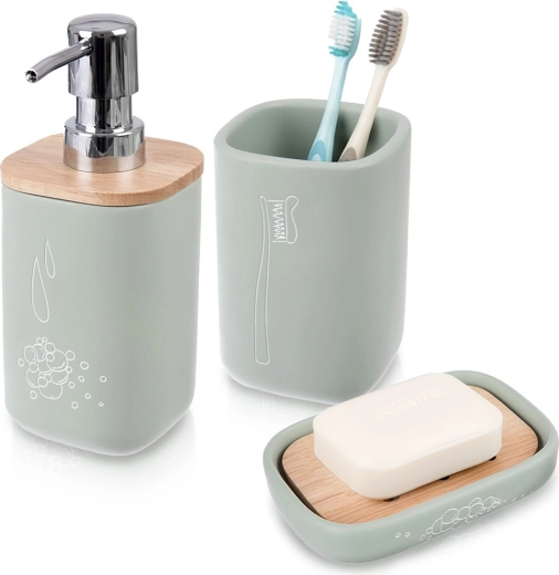 Green Bathroom Set GREENISH, 3 pieces