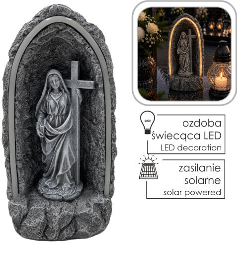 Solar LED shrine with the Virgin Mary and a cross