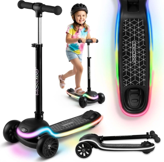 Kinder-Dreirad-Balance-Roller mit LED-Deck Ricokids Leddi – schwarz