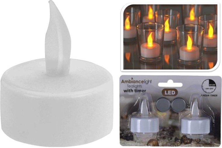 Bougies chauffe-plat LED blanches avec minuteur et piles (2 pcs)