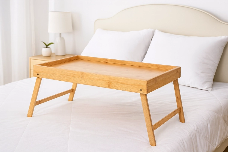 Table de petit-déjeuner en bambou et support pour ordinateur portable au lit avec pieds pliables 50 × 30 cm