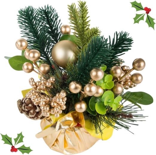 Christmas table decoration with gold ornaments 20 cm