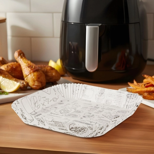 Bewello baking paper for hot air fryers, square, 23 cm, 50 pcs