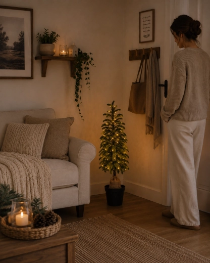 Artificial Christmas tree 105 cm in a planter with LED lighting