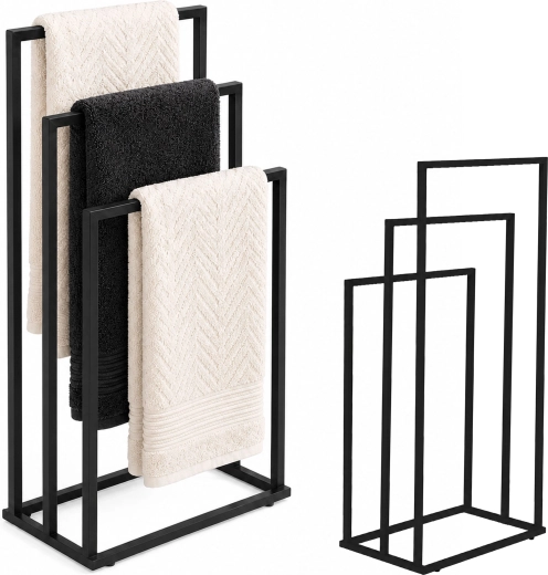 ModernHome freestanding metal towel rack with 3 arms, black