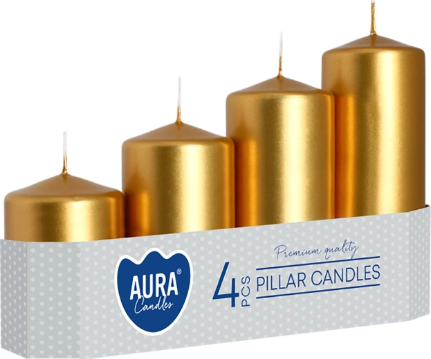 Metallic Gold Glossy Graduated Advent Candles - 4 pcs
