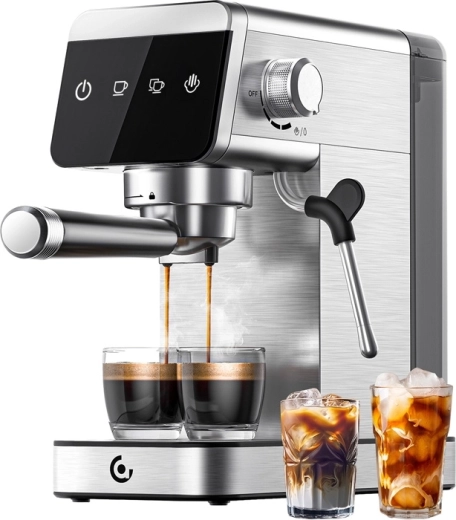 Machine à espresso AMZCHEF avec porte-filtre 20 bar, 1350 W, argentée