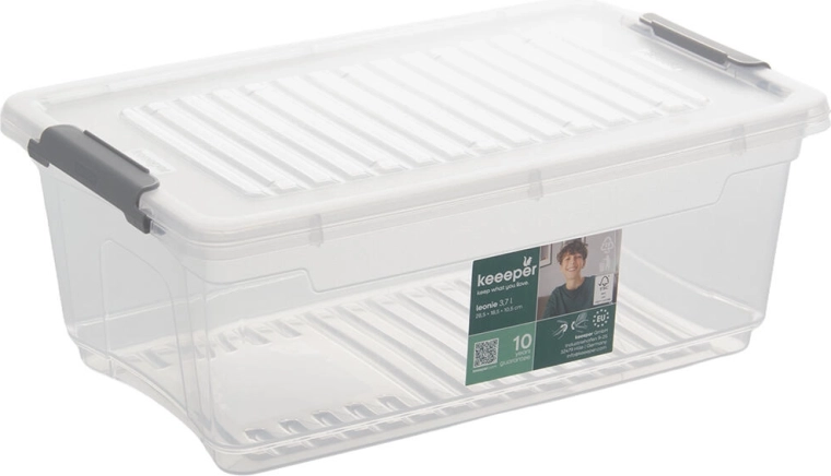 Plastic opbergbox met deksel en clips 3,7 l