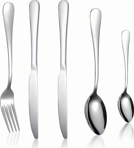 Set aus Edelstahl-Besteck silber 5-tlg. für Camping und Grillen