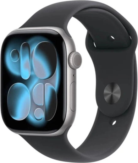 Apple Watch Series 11 GPS + Cellular 46 mm aluminium sterrengrijs met zwarte sportband M/L