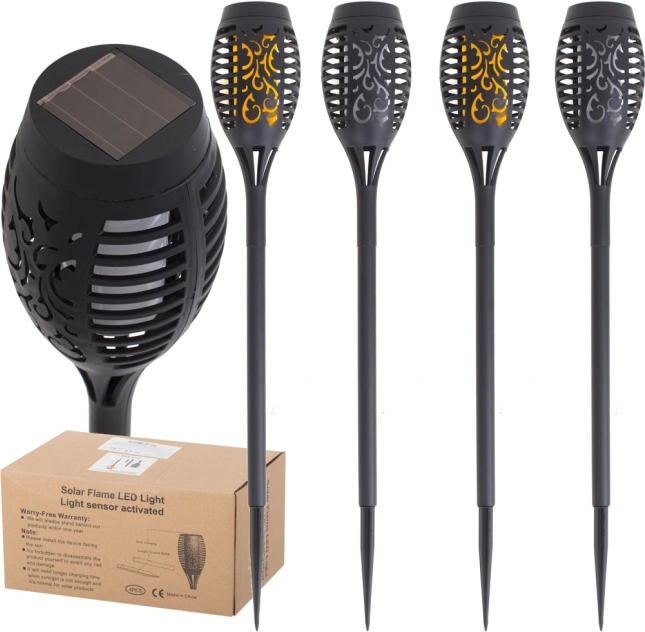 Lampes torches solaires de jardin 12 LED, lot de 4 pièces