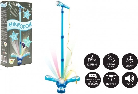 Kids' karaoke microphone with stand, lights and sound – Blue