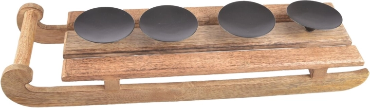Advent candle holder in sleigh shape made of mango wood and metal