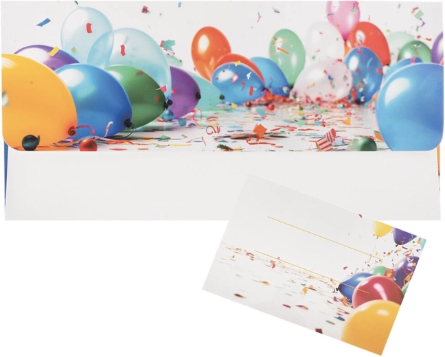 Enveloppe en papier avec motif de ballons et carte insérée