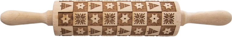 Wooden decorative rolling pin with a Christmas motif