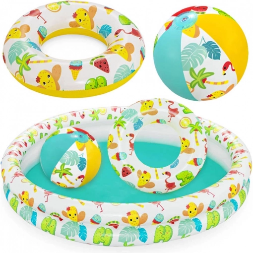 Opblaasbaar kinderzwembad 3-in-1 met zwemband en bal BESTWAY 122 cm