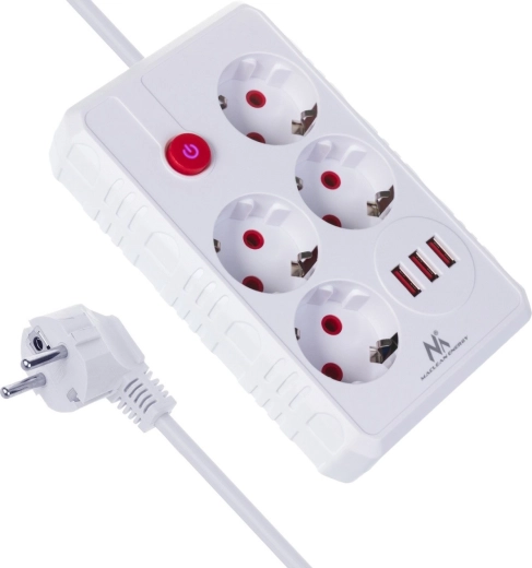 Barre multiprise Maclean avec 4 prises et 3× USB, 3 m, blanche - 1 pièce