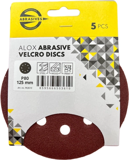 Sanding Disc 125 mm, Grit 40, 8 Holes, Hook and Loop (5 pcs)