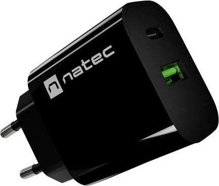 Natec Ribera Netzladegerät 20 W, USB-A + USB-C, schwarz