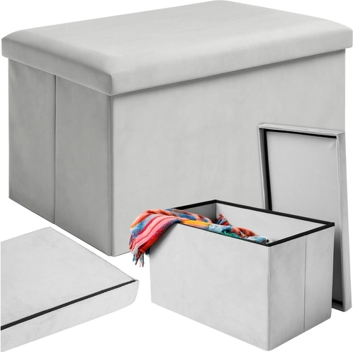 Pouf pliable en velours avec rangement Ruhhy gris 60x30x30 cm