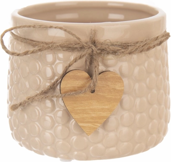 Cache-pot décoratif en céramique et bois beige 9 × 9 × 11 cm