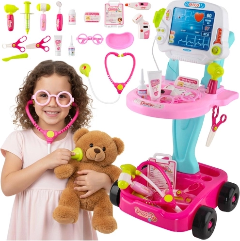 Kruzzel Kinder-Arztkoffer-Set mit Wagen, rosa-blau