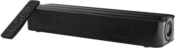 Draadloze soundbar Creative Stage SE onder de monitor