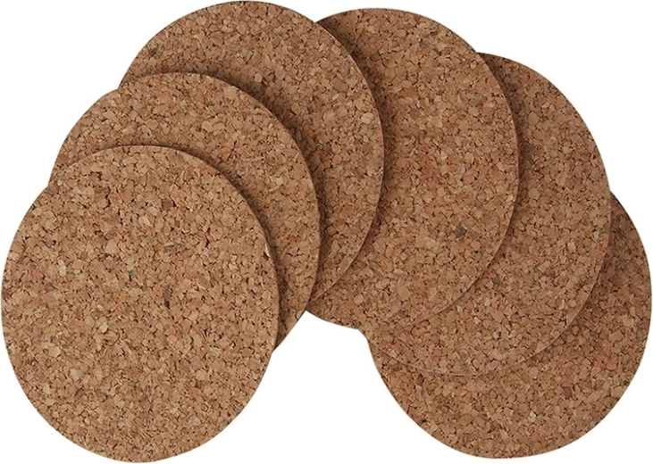 Set of round cork coasters for glasses 10 cm (6 pcs)
