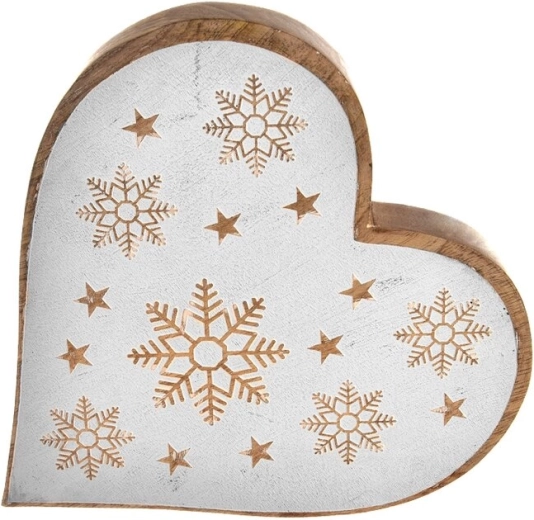 Weihnachts-Hängeherz aus Mangoholz, Weiß, 25 cm