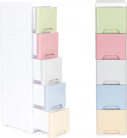 Étagère enfant avec 5 tiroirs coulissants sur roulettes ModernHome