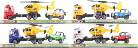 Camion avec hélicoptère et voiture tout-terrain