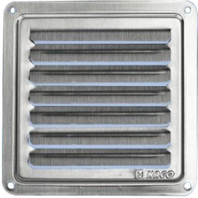 Roestvrijstalen ventilatierooster 100 × 100 mm met vaste lamellen
