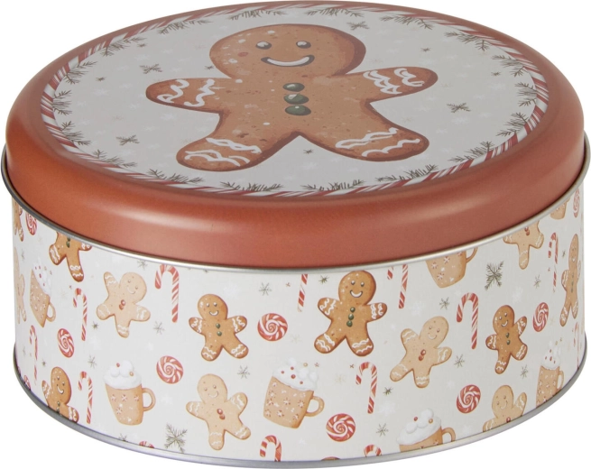 Ronde blikken kerstdoos met peperkoekmotief - 1 stuk