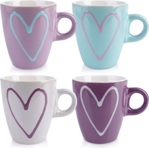 Keramikbecher mit Herz 210 ml, Set 4 Stück