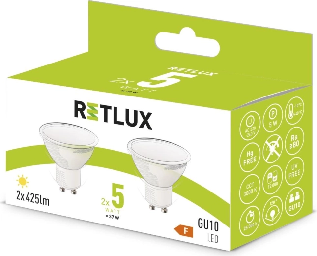 Ampoule LED Retlux GU10 5 W blanc chaud - 2 pièces