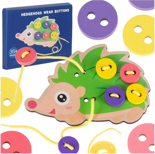 Houten inrijg-egel met knopen – educatief speelgoed voor fijne motoriek