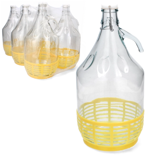 Glazen damejeanne met kunststof mand 5 l met mechanische sluiting