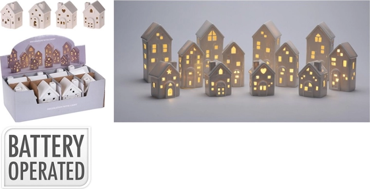 Decoratief porseleinen huisje met LED-verlichting