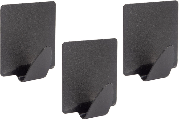 Crochets adhésifs en acier rectangulaires noirs, lot de 3 pièces
