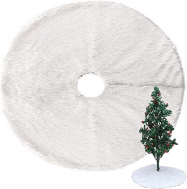 White faux fur Christmas tree skirt 90 cm