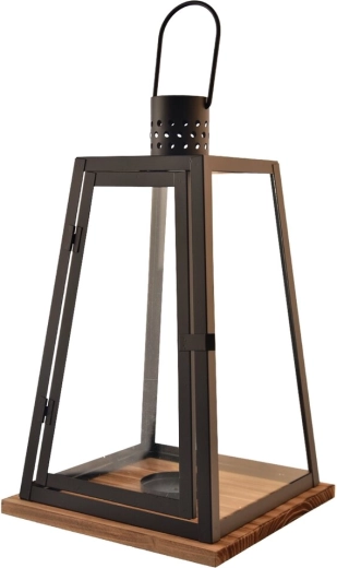 Zwarte metalen en houten lantaarn (middelgroot)