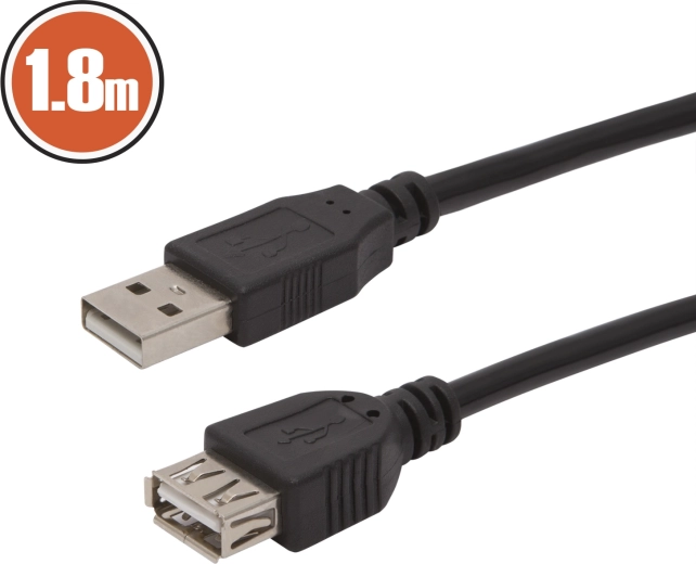 USB-verlengkabel USB-A, 1,8 m, zwart