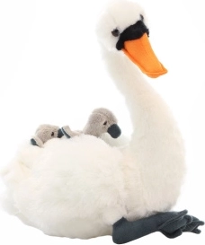 Pluchen zwaan met jongen