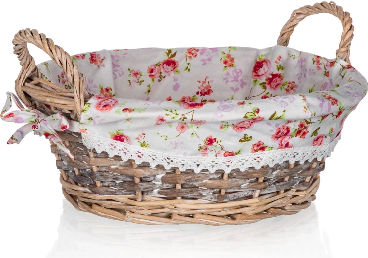 Runder Weidenkorb mit Stoff ROSES 30 × 12 cm mit Griffen