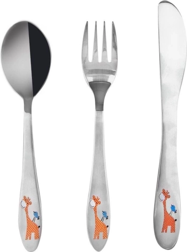 Kinderbesteck aus Edelstahl Giraffe, 3-teilig