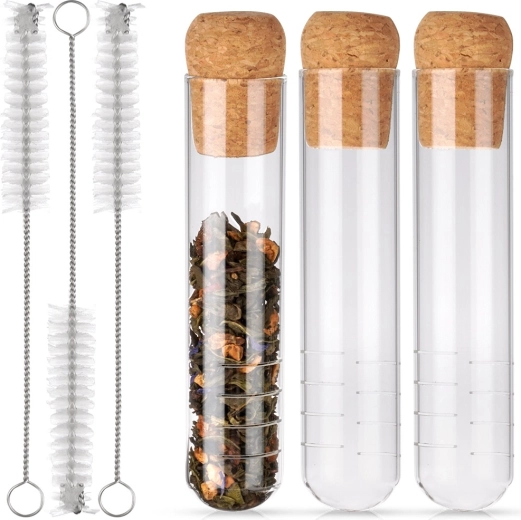 Glazen thee-infusers met kurken stop, set van 6 stuks