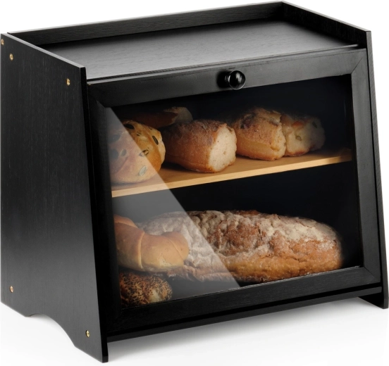 Vilde two-tier bamboo bread box in black, 40 × 25 × 33.5 cm