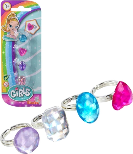Bagues pour enfants Simba Steffi Love avec pierres décoratives - 4 pièces